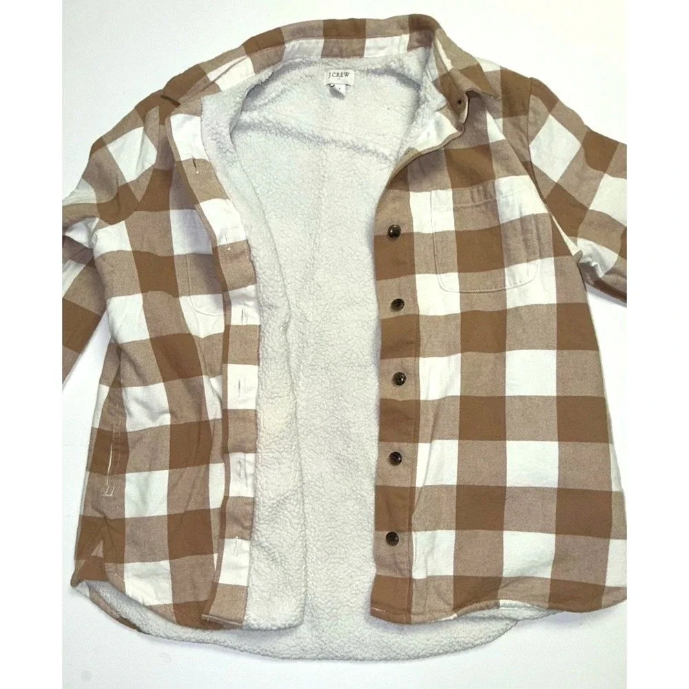 J Crew Shirt Jacket Womens Size M Brown Sherpa-Lined Shacket Western Cowboy Chic